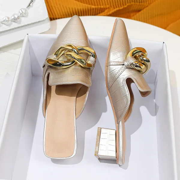 Schlicht Weiß Freizeit Sommer Sandalen Damen 2023 Spitzschuh Low Heel Sandaletten Hochhackige