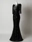 Scintillantes Noire Paillettes Robe De Soirée 2026 Trompette / Sirène V-Cou 3/4 Manches Longue Robe De Ceremonie
