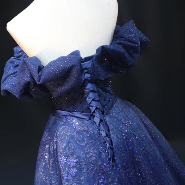 Scintillantes Bleu Marine Perlage Paillettes Robe De Soirée 2023 Princesse De l'épaule Sans Manches Dos Nu Ceinture Longue Soirée Robe De Ceremonie