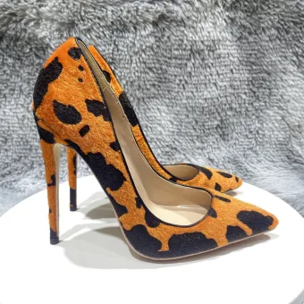 Fashion Orange Leopard Print Evening Party Pumps 2023 12 Cm Stiletto Heels Pointed Toe Pumps High Heels