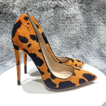 Mode Oranje Luipaard Print Avond Pumps 2023 12 Cm Naaldhakken Stiletto Spitse Neus Pumps Hoge Hakken