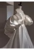 Audrey Hepburn Style White Satin Wedding Dresses 2024 Ball Gown Strapless Puffy Short Sleeve Backless Sweep Train Wedding
