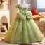 Flower Fairy Sage Green Beading Appliques Birthday Flower Girl Dresses 2025 Ball Gown Scoop Neck Short Sleeve Backless Floor-Length / Long Tulle