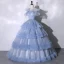 Chic / Beautiful Sky Blue Cascading Ruffles Prom Dresses 2023 Ball Gown Off-The-Shoulder Ruffle Short Sleeve Backless Floor-Length / Long Prom Formal Dresses