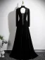 Chinese style Black Pearl Lace Flower Velvet Evening Dresses 2025 A-Line / Princess High Neck Long Sleeve Backless Floor-Length / Long Evening Party Formal Dresses