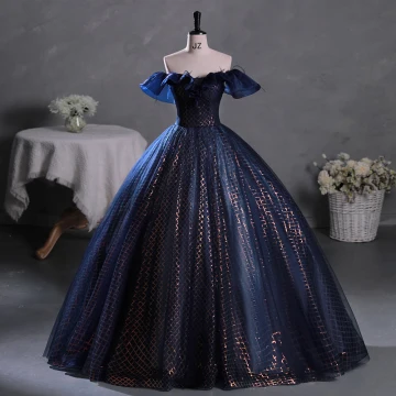 Vintage Originale Bleu Marine Paillettes Robe De Bal 2023 Robe Boule De L Épaule Gland Sans Manches Dos Nu Longue Promo Robe De Ceremonie