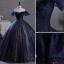 Vintage / Originale Bleu Marine Paillettes Robe De Bal 2023 Robe Boule De l'épaule Gland Sans Manches Dos Nu Longue Promo Robe De Ceremonie