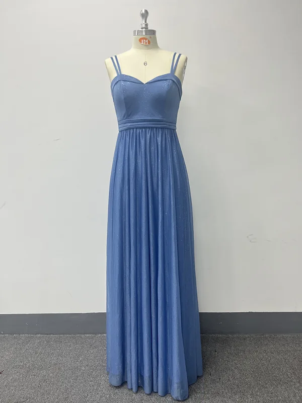 Modest / Simple Sky Blue Prom Dresses 2024 A-Line / Princess Spaghetti Straps Sleeveless Backless Floor-Length / Long Prom Formal Dresses