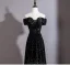 Dazzling Black Sequins Evening Dresses 2026 A-Line / Princess Off-The-Shoulder Short Sleeve Backless Sweep Train