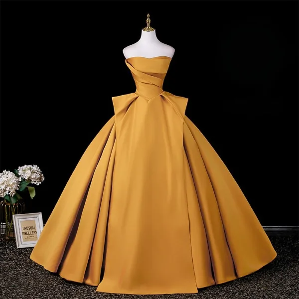 Vintage Retro Yellow Prom Dresses 2026 Ball Gown Strapless Sleeveless Backless Long Vintage Retro Yellow Prom Dresses 2026 Ball Gown Strapless Sleeveless Backless Long