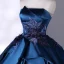 Vintage / Retro Navy Blue Satin Prom Dresses 2022 Ball Gown Strapless Pearl Lace Flower Sleeveless Backless Floor-Length / Long Formal Dresses