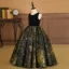 Elegant Gold Black Birthday Flower Girl Dresses 2024 Ball Gown Scoop Neck Sleeveless Floor-Length / Long