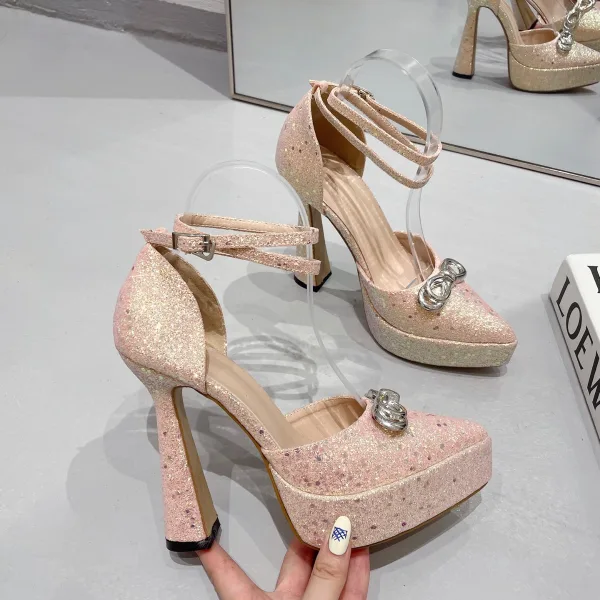 Charmant Noire Soirée Faux Diamant Noeud Sandales Femme 2023 Bride Cheville 13 cm Talons Aiguilles À Bout Pointu Sandales Talons Hauts