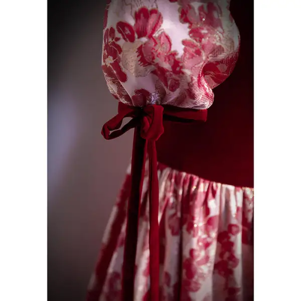Chic / Beautiful Burgundy Printing Sequins Prom Dresses A-Line / Princess 2022 Square Neckline Puffy Short Sleeve Backless Sweep Train Prom Formal Dresses