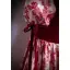 Chic / Beautiful Burgundy Printing Sequins Prom Dresses A-Line / Princess 2022 Square Neckline Puffy Short Sleeve Backless Sweep Train Prom Formal Dresses