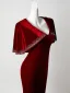 Chic / Beautiful Burgundy Velvet Sequins Prom Dresses 2026 Zipper Up Sweep Train V-Neck Formal Dresses Prom Short Sleeve Trumpet / Mermaid