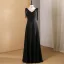 Modest / Simple Black Pearl Prom Dresses 2024 A-Line / Princess V-Neck Sleeveless Backless Floor-Length / Long Prom Formal Dresses