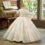 Vintage / Retro Ivory Beading Rhinestone Appliques Bow Birthday Flower Girl Dresses 2025 Ball Gown Scoop Neck Short Sleeve Floor-Length / Long