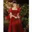 Chic / Beautiful Burgundy Pearl Sequins Prom Dresses 2022 A-Line / Princess Square Neckline Puffy Short Sleeve Floor-Length / Long Prom Formal Dresses