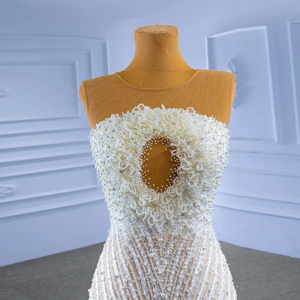 Luxury / Gorgeous White Beading Pearl Wedding Dresses 2022 Trumpet / Mermaid Scoop Neck Sleeveless Backless Court Train Wedding