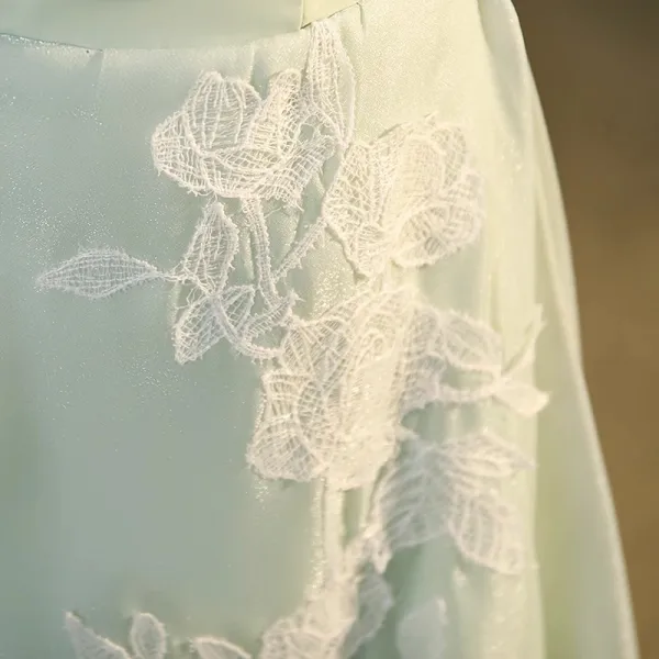 Sexy Sage Green Lace Flower Evening Dresses 2023 A-Line / Princess Organza Strapless Sleeveless Backless Floor-Length / Long Evening Party Formal Dresses