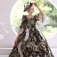 Medieval Vintage / Retro Gothic Black Printing Prom Dresses 2022 Ball Gown Square Neckline Bell sleeves Backless Floor-Length / Long Formal Dresses