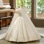 Elegante Ivory / Creme Applikationen Geburtstag Blumenmädchenkleider 2026 Ballkleid Rundhalsausschnitt Geschwollenes Kurze Ärmel