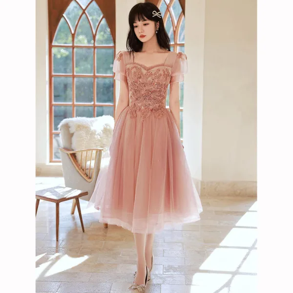 Chic Beautiful Blushing Pink Beading Sequins Homecoming Graduation Dresses 2022 A-Line Chic Beautiful Blushing Pink Beading Sequins Homecoming Graduation Dresses 2022 A-Line