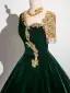 Elegant Dark Green Beading Lace Flower Velvet Prom Dresses 2025 Ball Gown Scoop Neck Short Sleeve Backless Floor-Length / Long Prom Formal Dresses