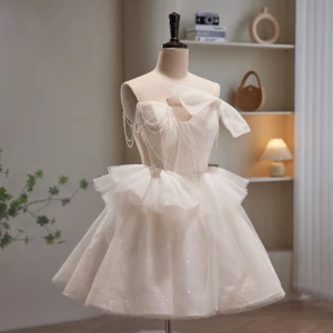 Sexy Elfenben Paljetter Beading Perle Festkjoler 2023 Strapless Sløyfe Uten Ermer Ryggløse Lange Fest Aften Formelle Kjoler
