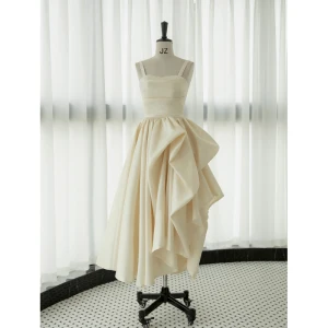 Charming Ivory Cascading Ruffles Pearl Sequins Evening Dresses 2023 A Line Princess Spaghetti Straps Sleeveless Backless Floor Length Long Evening Party Formal Dresses