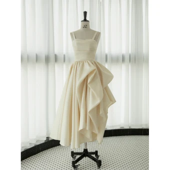 Charming Ivory Cascading Ruffles Pearl Sequins Evening Dresses 2023 A Line Princess Spaghetti Straps Sleeveless Backless Floor Length Long Evening Party Formal Dresses