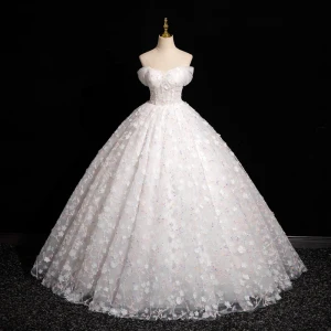Chic Belle Blanche Perlage Appliques Robe De Bal 2024 Robe Boule Bustier Sans Manches Dos Nu Longue Promo Robe De Ceremonie