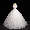 Chic / Beautiful White Beading Appliques Prom Dresses 2024 Ball Gown Strapless Sleeveless Backless Floor-Length / Long Prom Formal Dresses