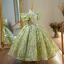 Bling Bling Vert Perlage Paillettes Anniversaire Robe Ceremonie Fille 2024 Robe Boule Encolure Dégagée Gonflée Manches Courtes Longue