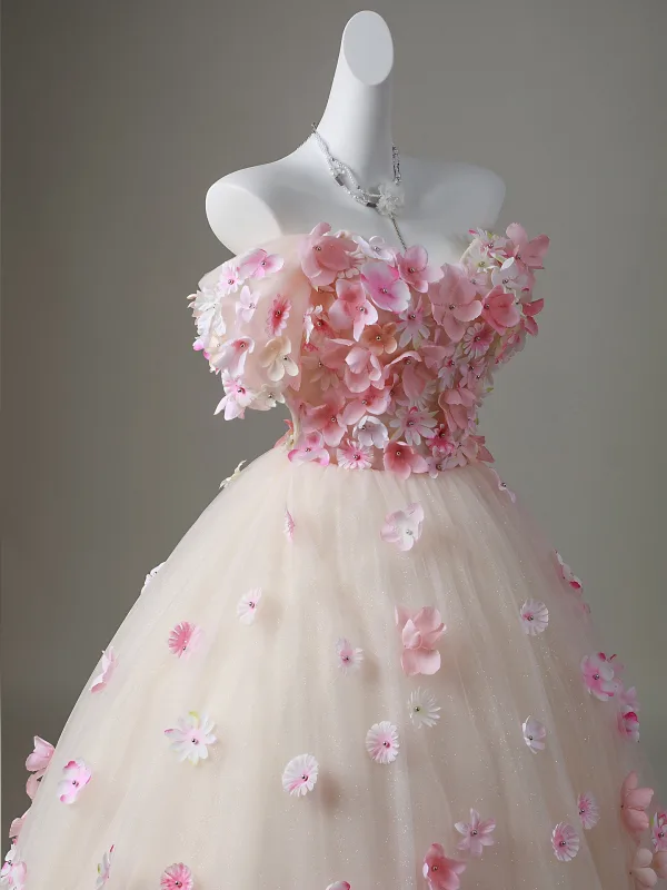 Blumenfee Rosa Perle Applikationen Ballkleider 2026 Ballkleid Off Shoulder Kurze Ärmel Rückenfreies Lange Festliche Kleider