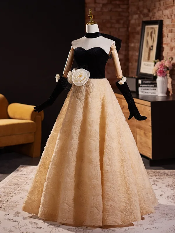 Mode Champagner Applikationen Rüschen Ballkleider 2024 Ballkleid Bandeau Ärmellos Rückenfreies Schleife Lange Ball Festliche Kleider