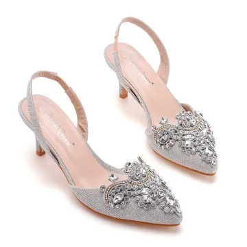 Charmig Silver Rhinestone Brudskor 2023 6 Cm Stilettklackar Spetsiga Bröllop Högklackade