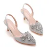Charming Silver Rhinestone Wedding Shoes 2023 6 cm Stiletto Heels Pointed Toe Wedding High Heels