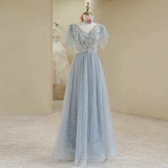 Chic Beautiful Silver Sequins Prom Dresses 2022 A Line Princess V Neck Short Sleeve Backless Floor Length Long Prom Formal Dresses