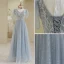 Chic / Beautiful Silver Sequins Prom Dresses 2022 A-Line / Princess V-Neck Short Sleeve Backless Floor-Length / Long Prom Formal Dresses