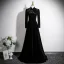 Chinese style Black Pearl Lace Flower Velvet Evening Dresses 2025 A-Line / Princess High Neck Long Sleeve Backless Floor-Length / Long Evening Party Formal Dresses
