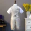 Chic / Beautiful Printing Short Sleeve Boys Wedding Suits 2022 5-piece Body Jewellery Pants Shirt Tie Vest