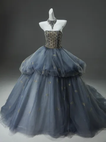Luxury Gorgeous Sky Blue Cascading Ruffles Prom Dresses Homecoming Graduation Dresses 2025 Ball Gown Strapless Handmade Beading Sleeveless Backless Chapel Train Formal Dresses