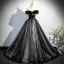 Elegant Black Appliques Sequins Prom Dresses 2025 Ball Gown Off-The-Shoulder Sleeveless Backless Floor-Length / Long Prom Formal Dresses