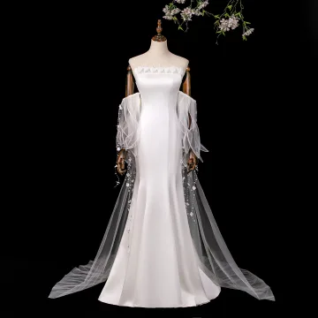 High End Mode Witte Appliques Trouwjurken 2026 Trompet Zeemeermin Strapless Mouwloos Ruglooze Sweep Trein