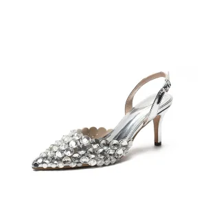 Sexy Silver Evening Party Rhinestone Womens Shoes 2026 7 Cm Stiletto Heels Pointed Toe High Heels