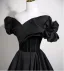 Vintage / Retro Black Prom Dresses 2025 Ball Gown Off-The-Shoulder Short Sleeve Backless Floor-Length / Long Formal Dresses