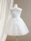 Chic / Beautiful White Short Beading Appliques Sequins Birthday Flower Girl Dresses 2024 Ball Gown Scoop Neck Sleeveless Tulle
