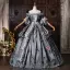 Vintage / Retro Medieval Grey Lace Flower Appliques Prom Dresses 2026 Ball Gown Off-The-Shoulder Short Sleeve Backless Floor-Length / Long Formal Dresses
